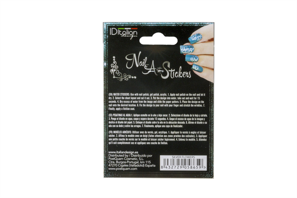 Nail Art Stickers. Silver Flowers