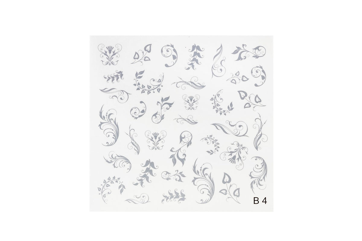 Nail Art Stickers. Silver Flowers