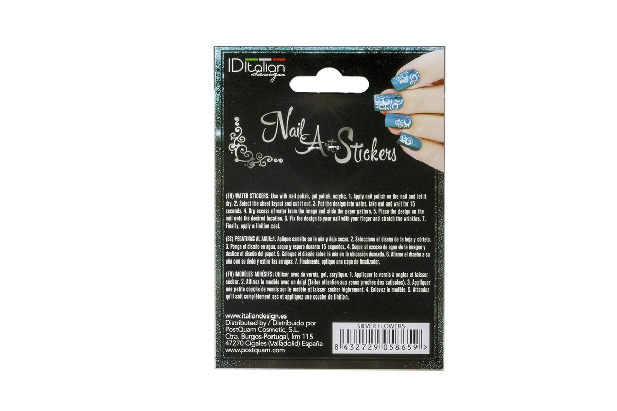 Nail Art Stickers. Silver Flowers