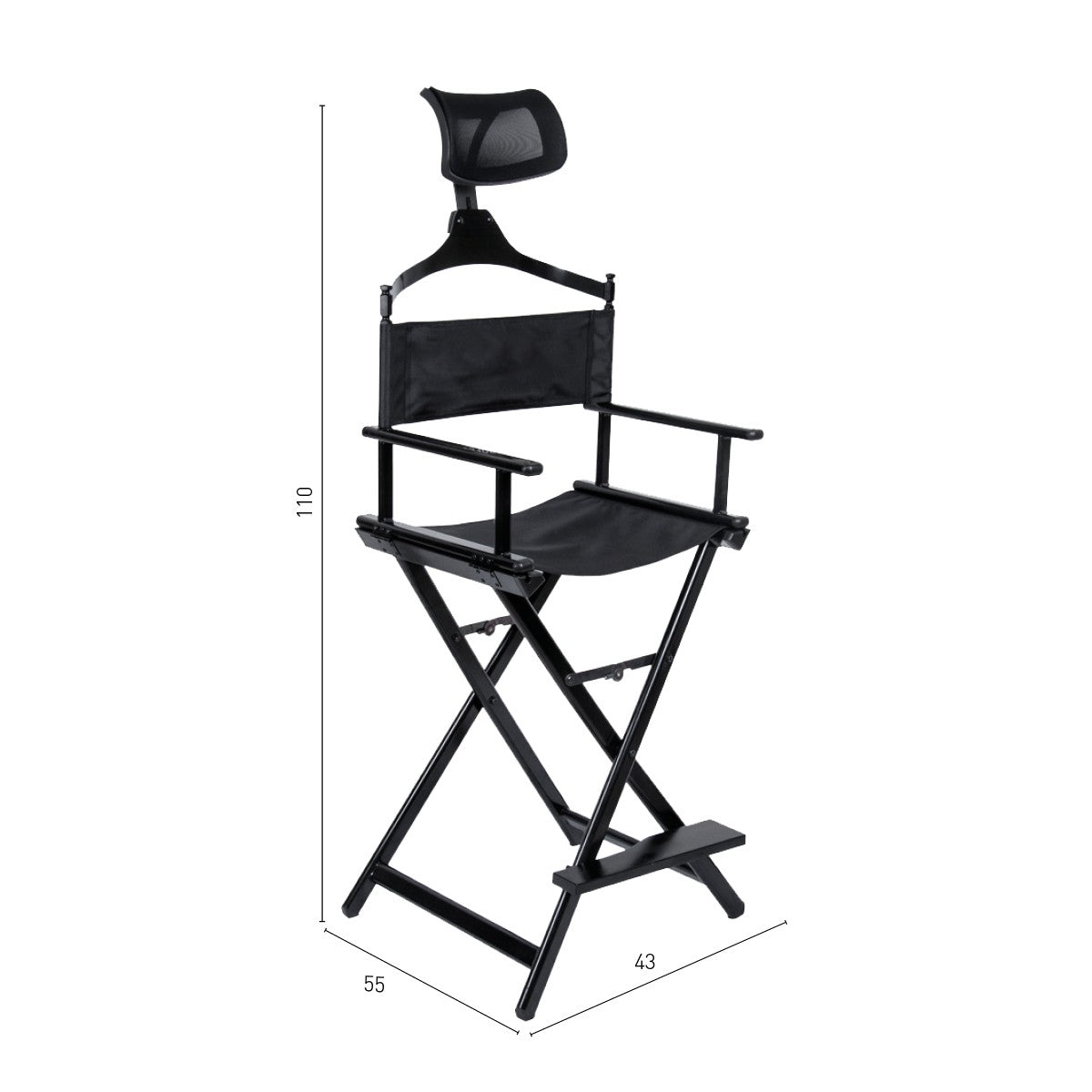 Sedia trucco in alluminio con poggiatesta 55x43x110