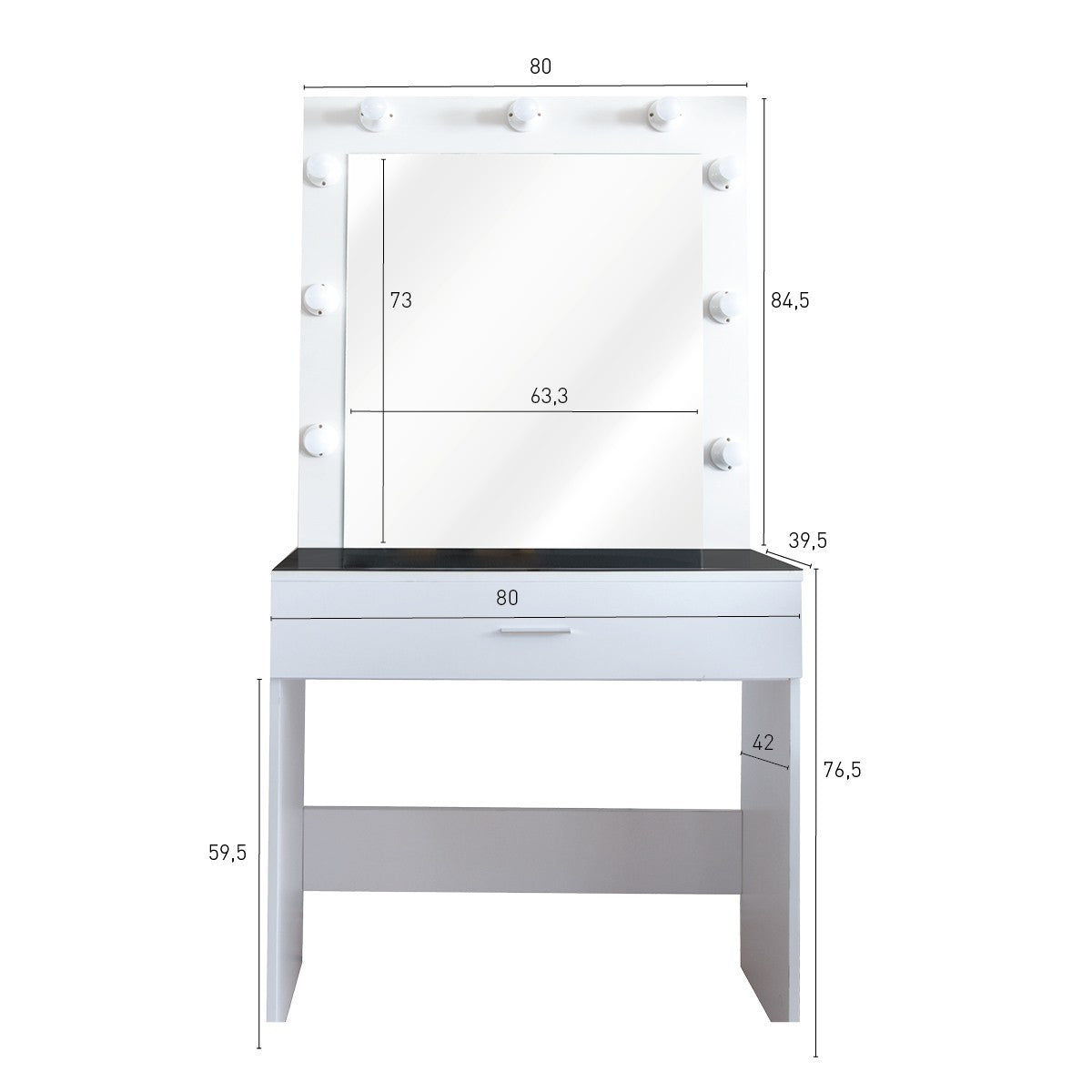 Tavolino da trucco con luce (9 lampadine)