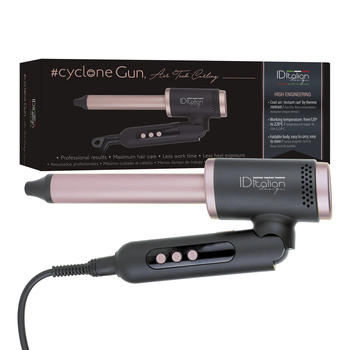 Cyclone Gun, Air Tech Curling. Rizador Cerámico Plegable