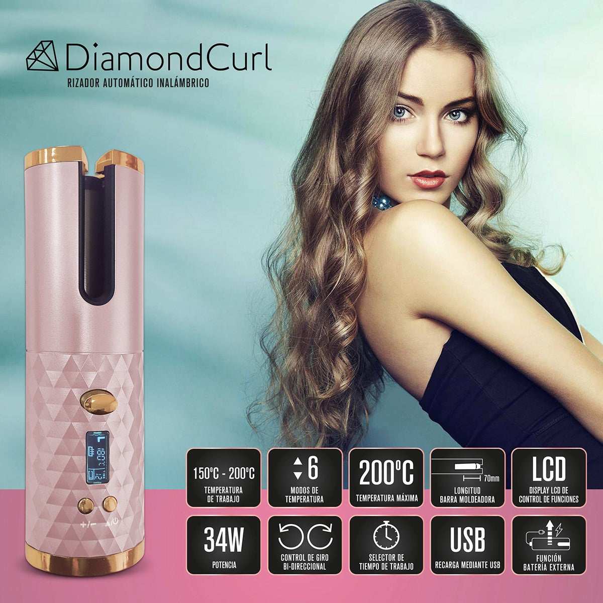 Rizador Automático Diamond Curl sin Cables