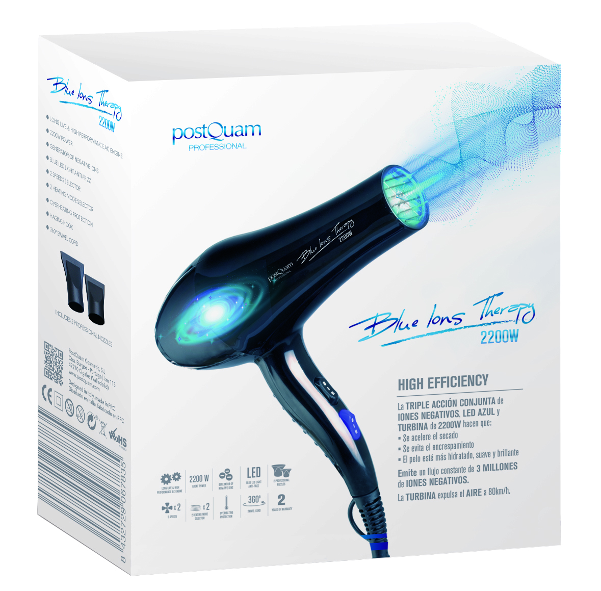 Secador de cabelo profissional Blue Light Negative Ionic | Home  Cabeleireiro Secador de cabelo | Velocidade do ar quente e frio de 1200 W  ajustável em